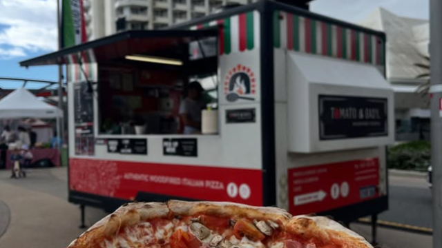 Tomato & Basil Pizzeria mobile food truck serving authentic Italian wood-fired pizza in Perth
