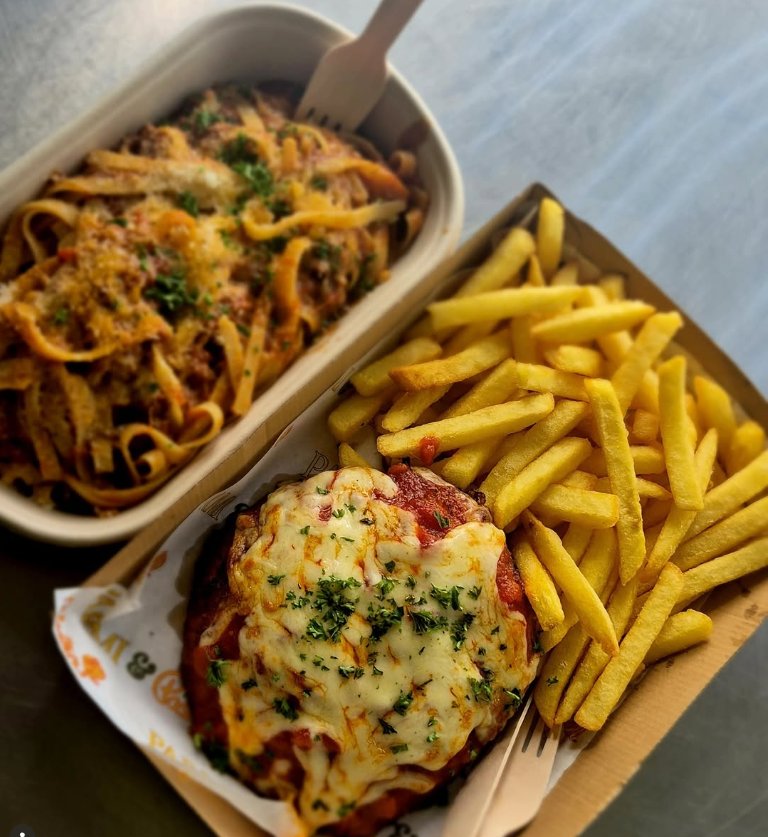 Parmi & Pasta Perth food truck serving chicken parmigiana and pasta